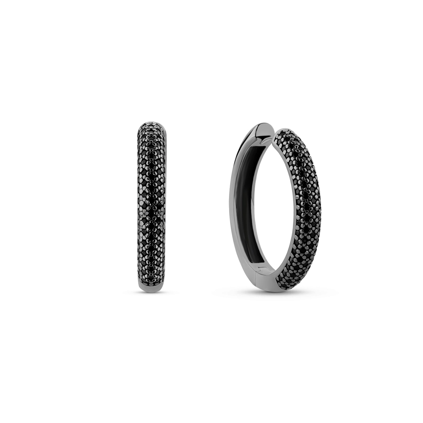Argola Life Essential em Prata 925 com Banho de Ródio Negro e Pedras Incolores, 12 mm