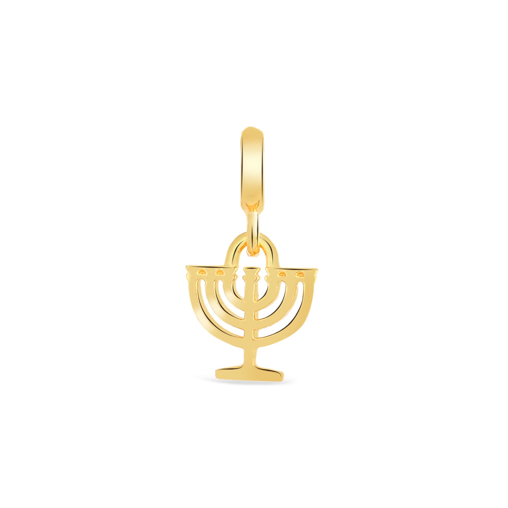 Pingente Life Religioso Menorah em Prata 925 com Banho de Ouro Amarelo 18k