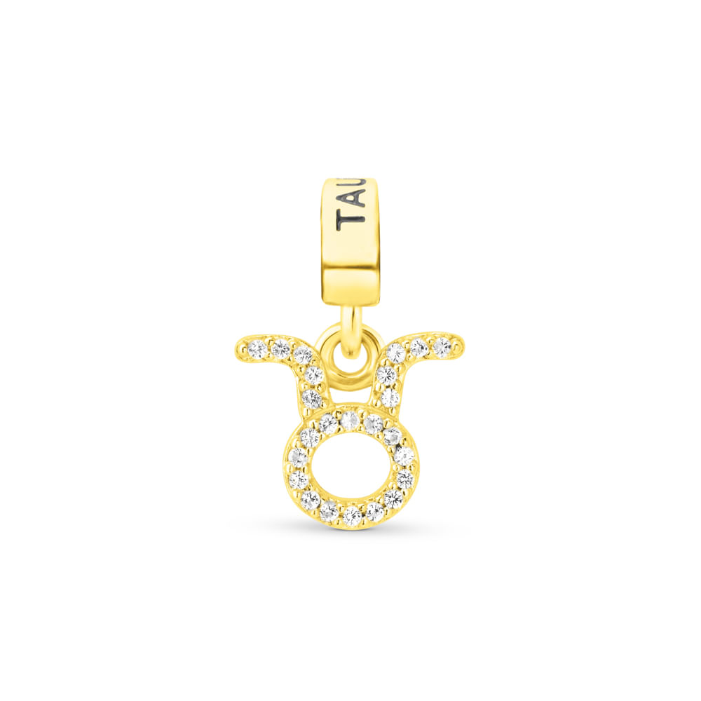 Pingente Life Signo Touro em Prata 925 com Banho de Ouro Amarelo 18k e Pedras Incolores