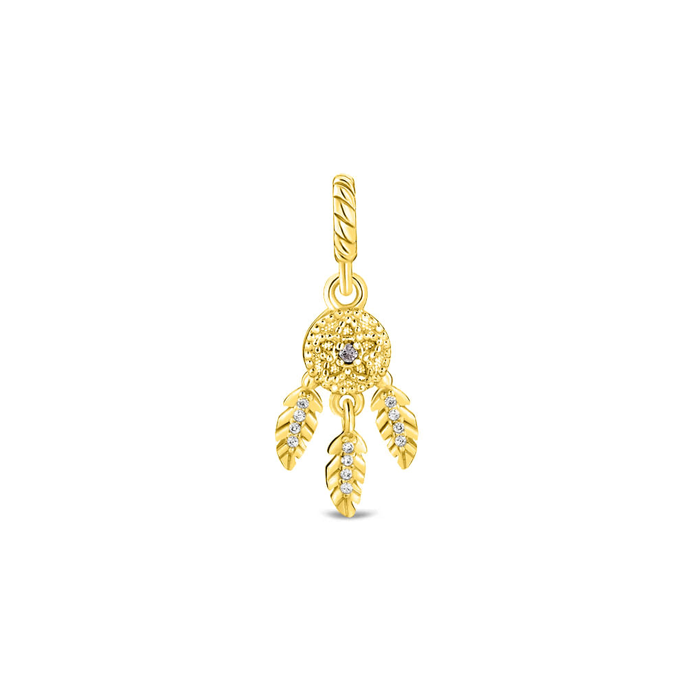 Pingente Life Patuás III Filtro dos Sonhos em Prata 925 com Banho de Ouro Amarelo 18k e Pedras Champanhe e Incolores