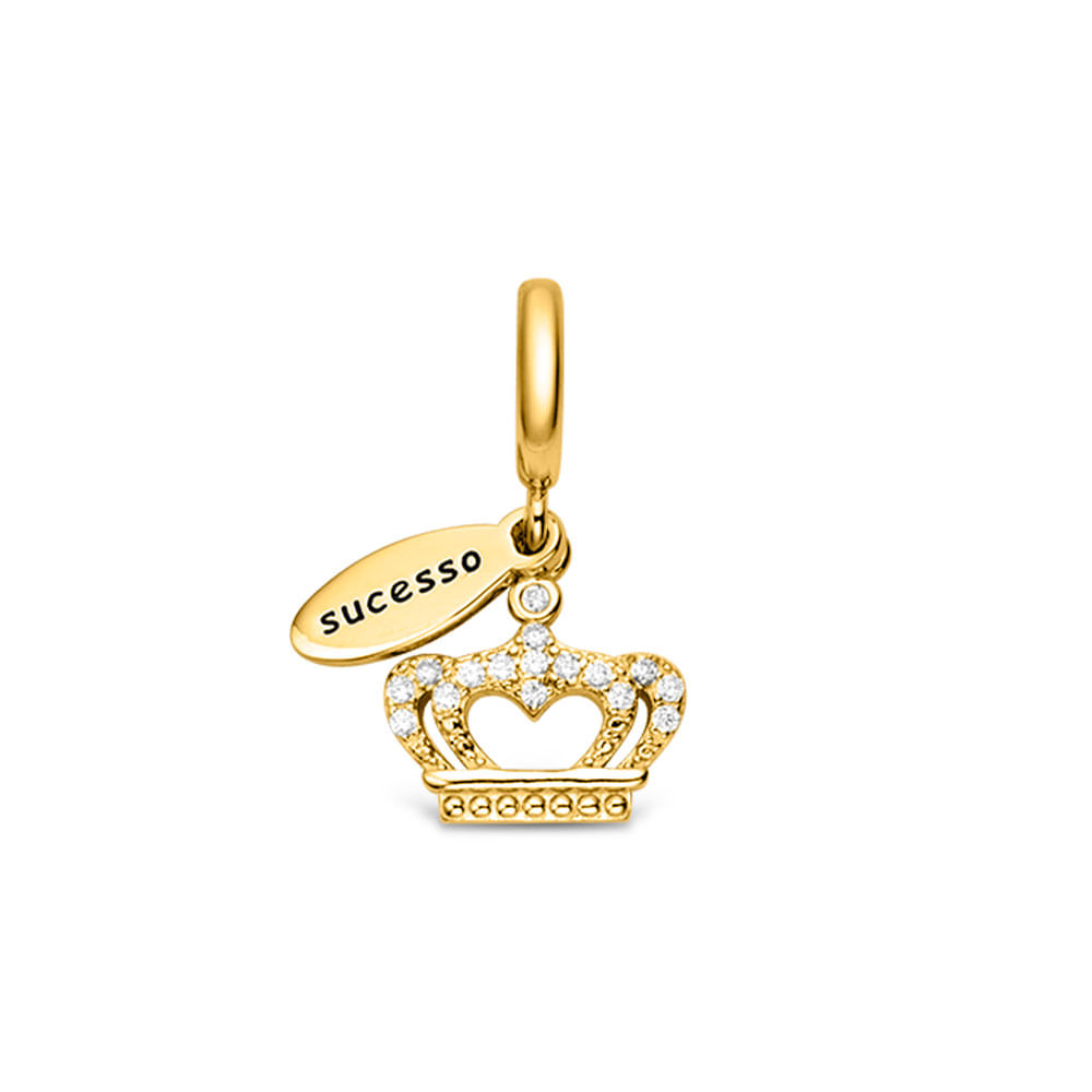 Pingente Life Origens Coroa em Prata 925 com Banho de Ouro Amarelo 18k e Pedras Incolores
