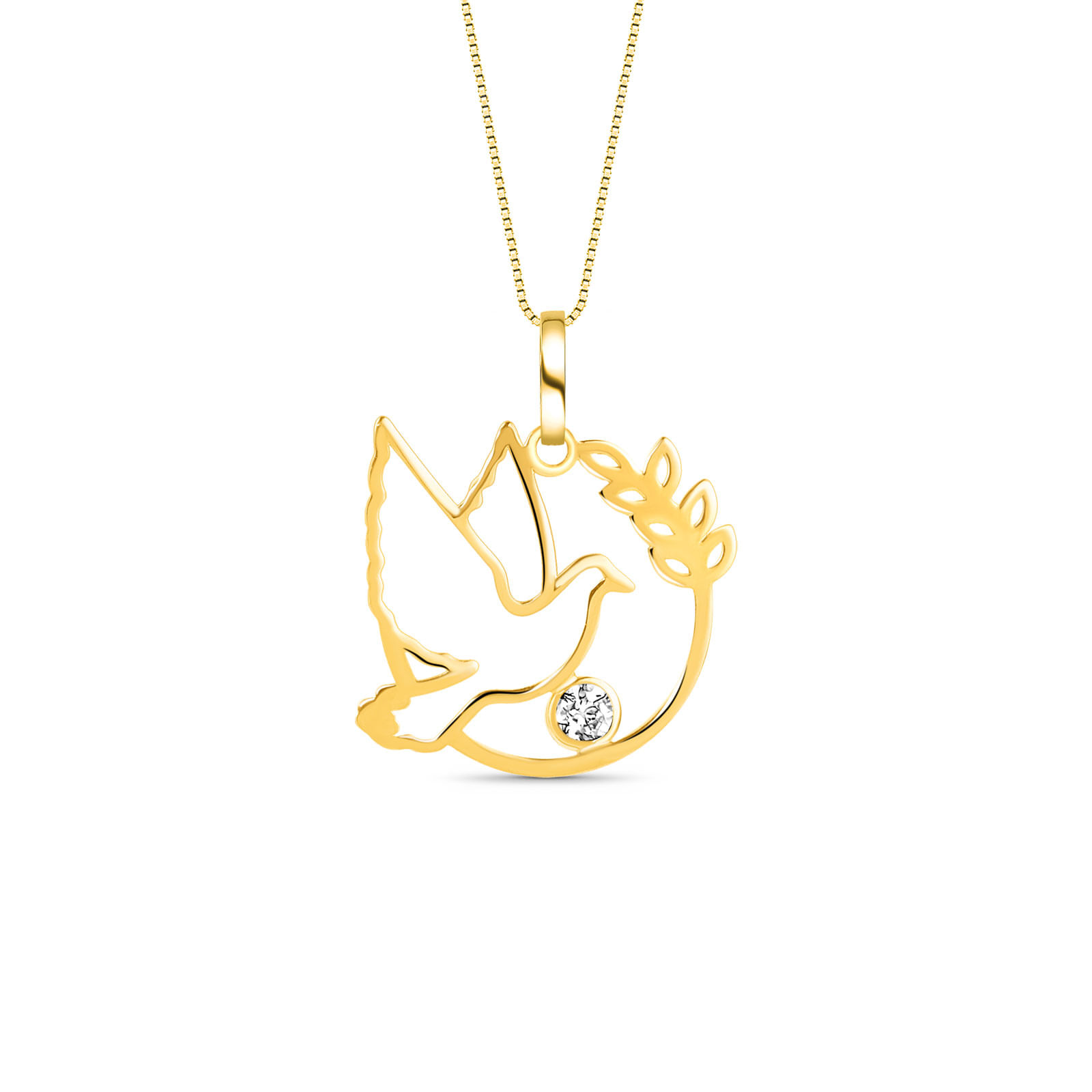 Pingente Medalha Espirito Santo em Ouro Amarelo 18k com Safira Incolor