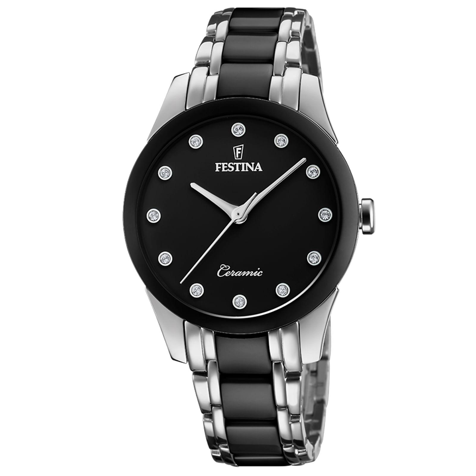 Relógio Festina Feminino Ceramica Preto e Prata