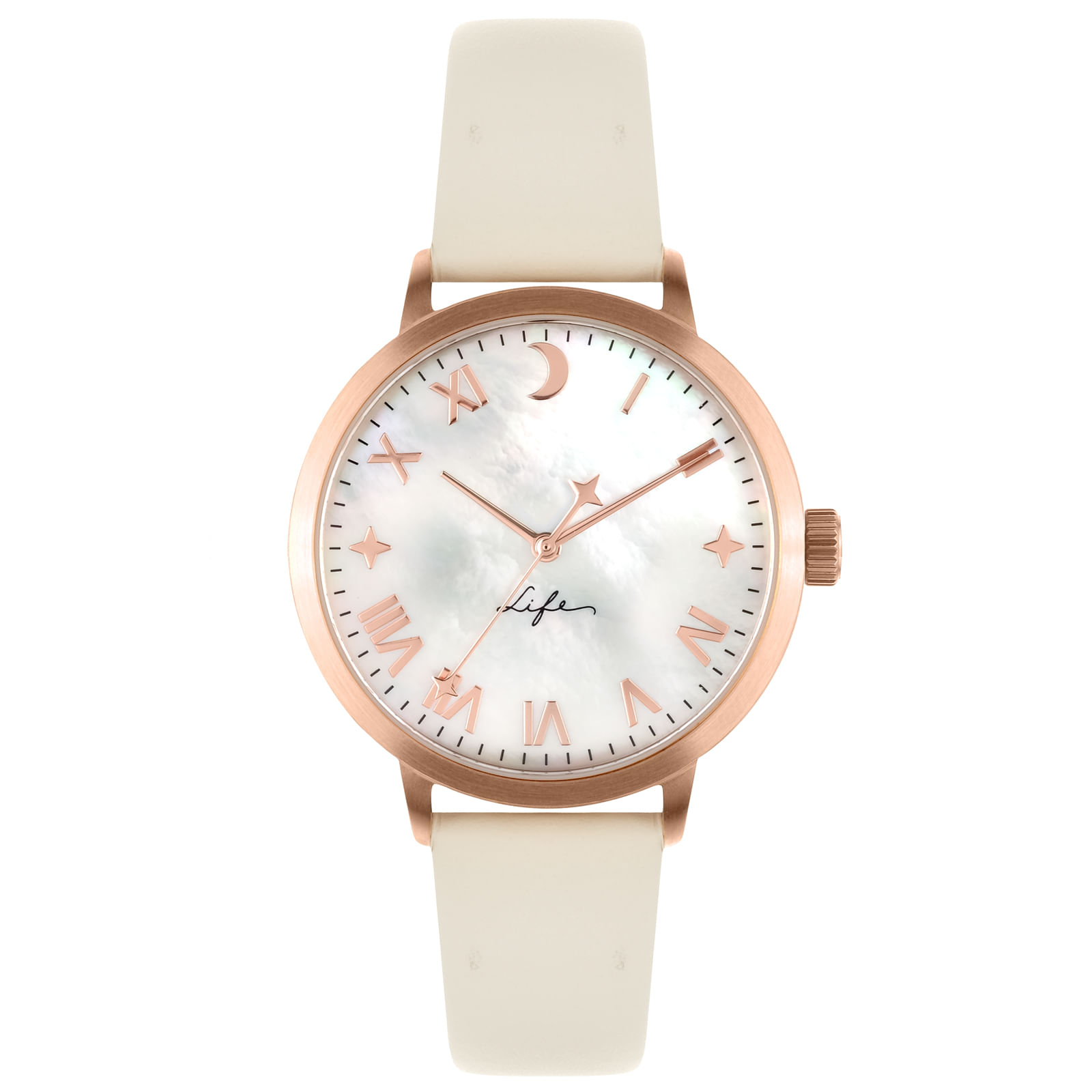 Relógio Life Lovely Feminino Couro Bege