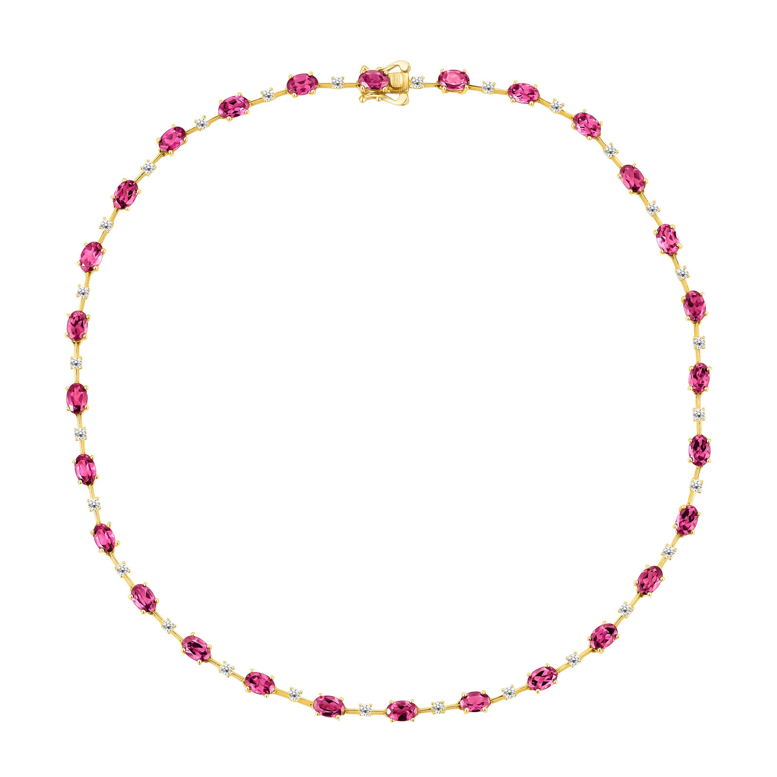 Colar Duquesa em Ouro Amarelo 18k com Rodolitas e Diamantes 1,33 ct, 40 cm