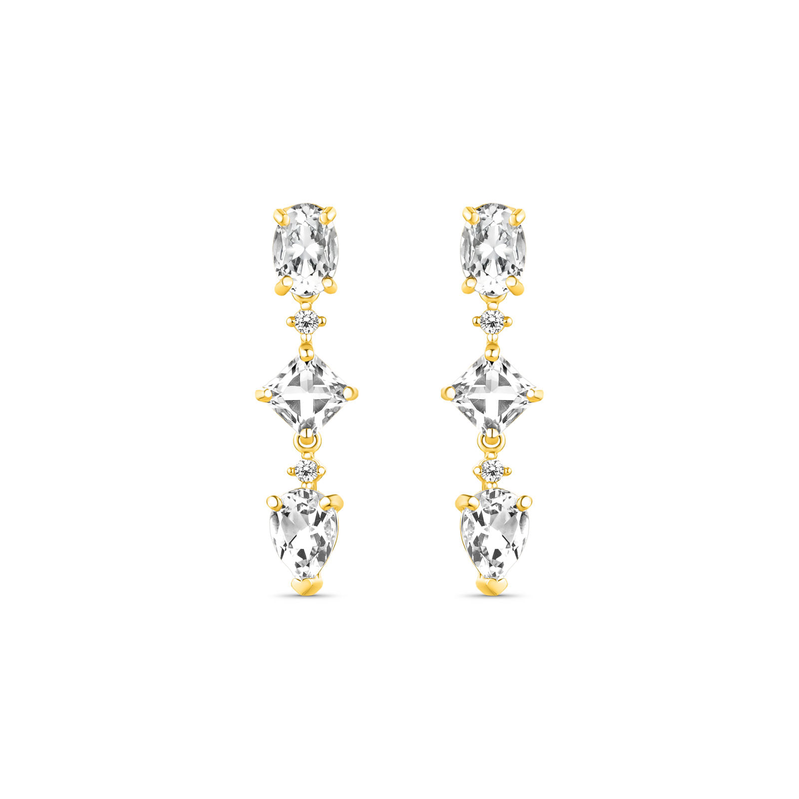 Brinco Florence em Ouro Amarelo 18k com Cristais Naturais e Diamantes 0,10 ct