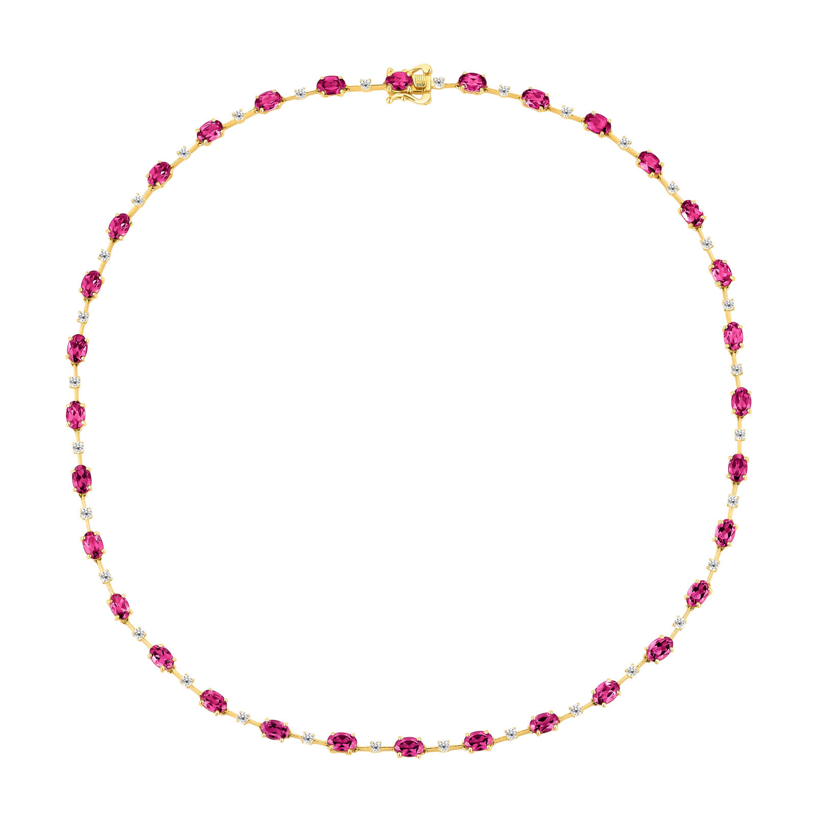 Colar Duquesa em Ouro Amarelo 18k com Rodolitas e Diamantes 1,47 ct, 45 cm