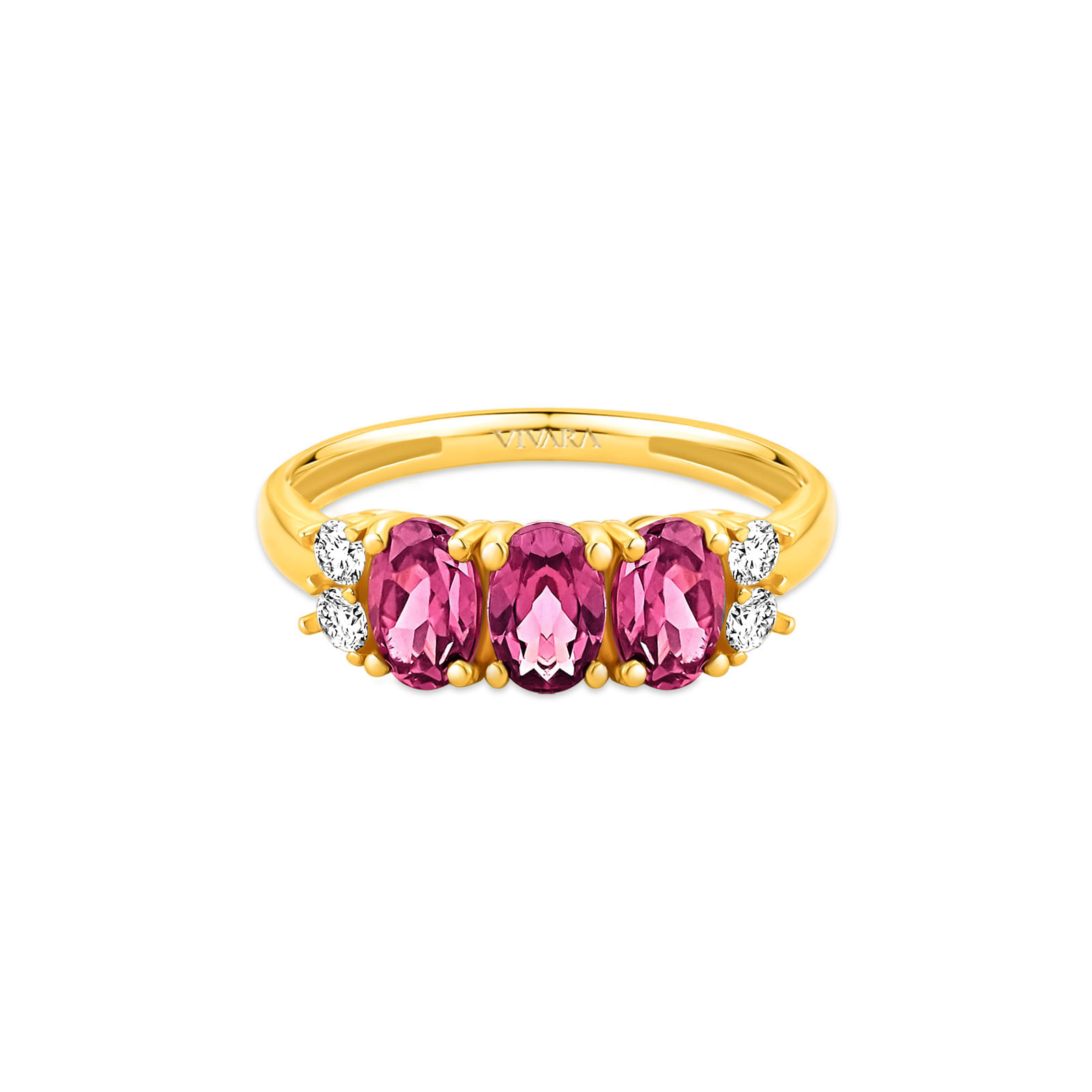 Anel Duquesa em Ouro Amarelo 18k com Rodolitas e Diamantes 0,18 ct