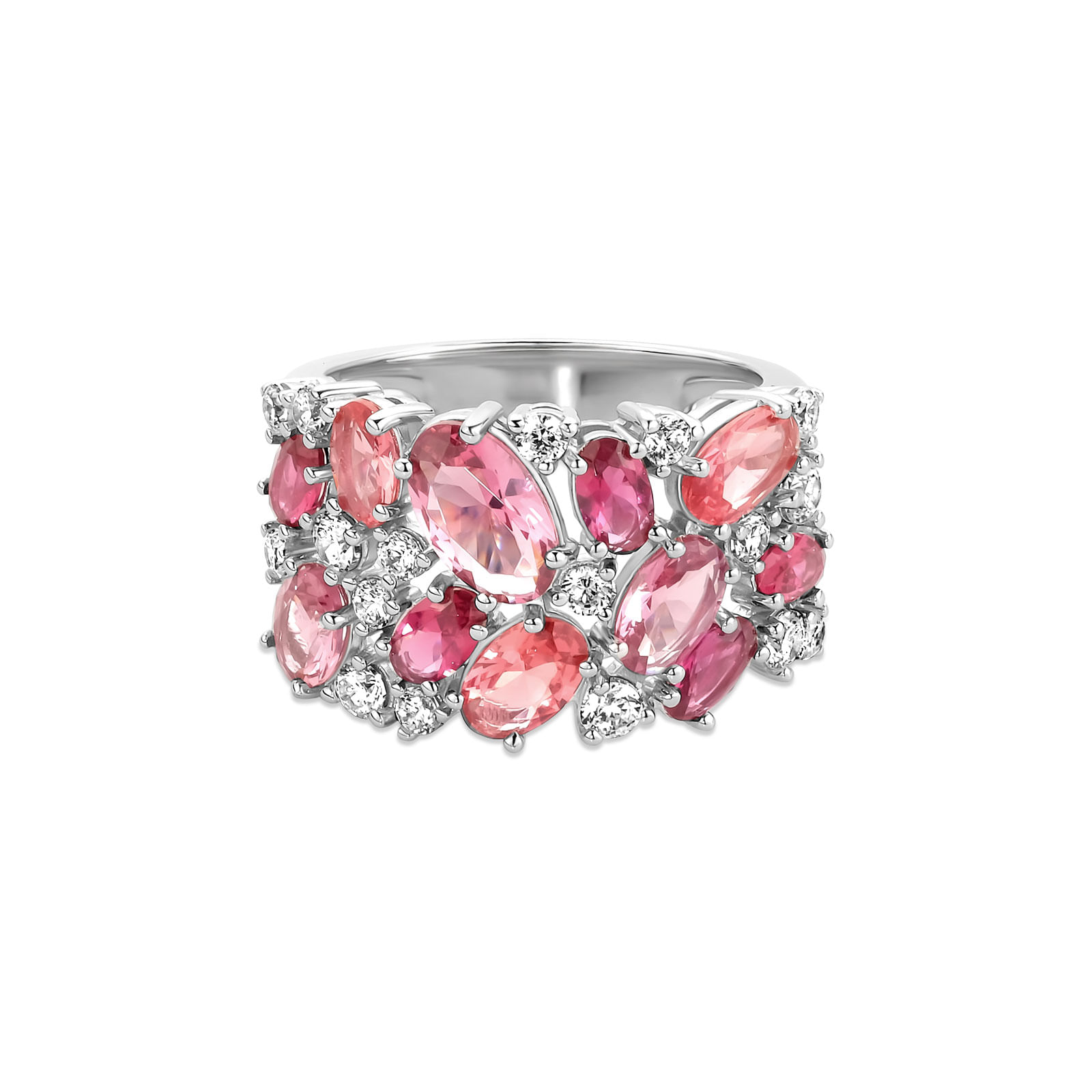 Anel Life Blossom em Prata 925 com Pedras Rosas e Incolores