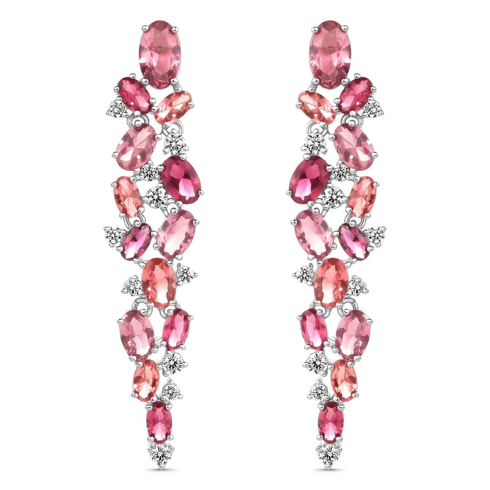 Brinco Life Blossom em Prata 925 com Pedras Rosas e Incolores