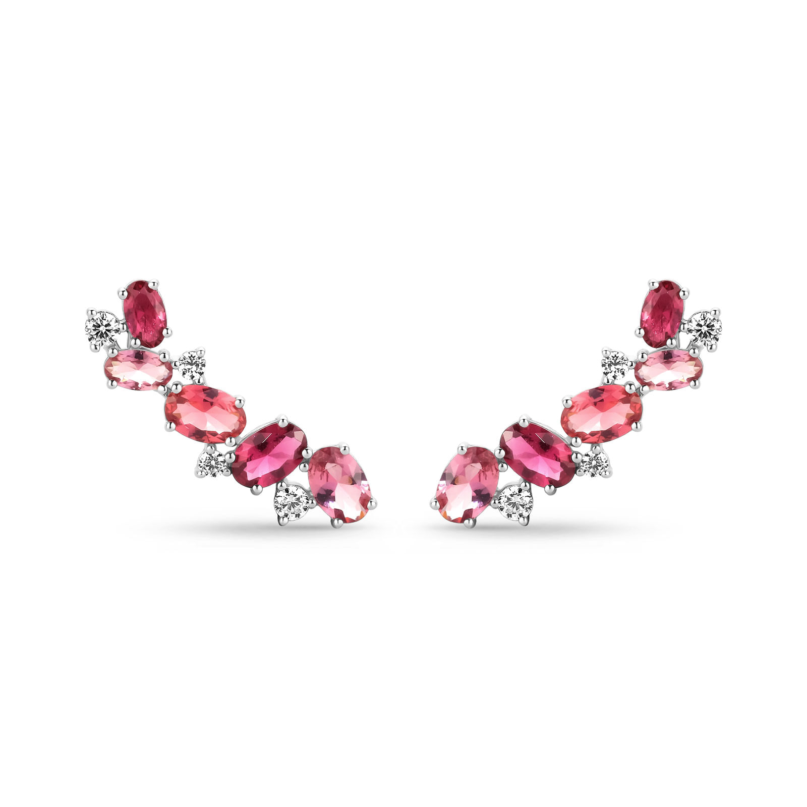 Brinco Earcuff Life Blossom em Prata 925 com Pedras Rosas e Incolores