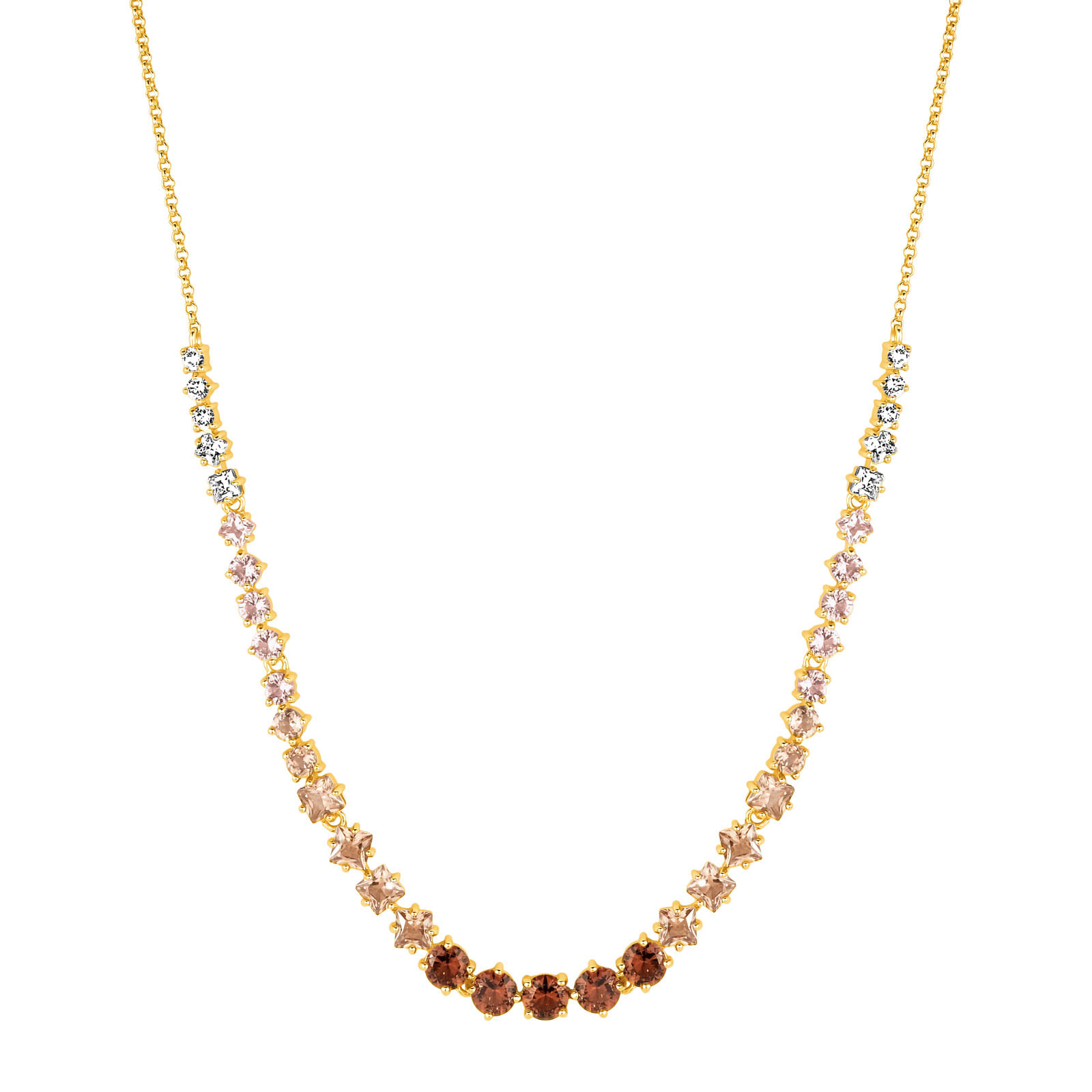 Colar Life Mocha em Prata 925 com Banho de Ouro Amarelo 18k, Pedras Marrons e Incolores, 45cm