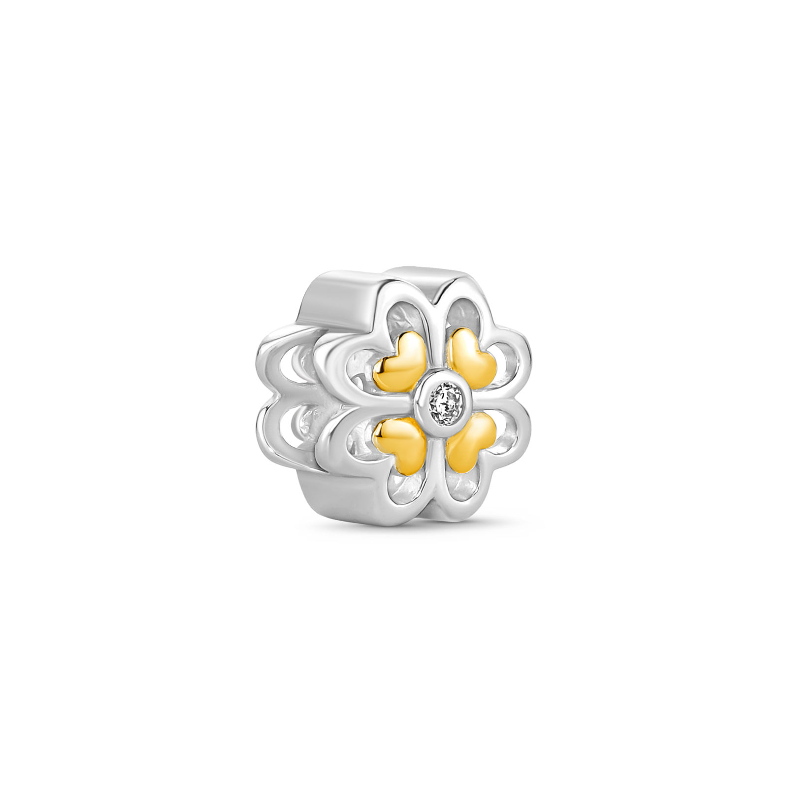 Separador Life Flor em Prata 925 e Banho de Ouro Amarelo 18k com Pedras Incolores