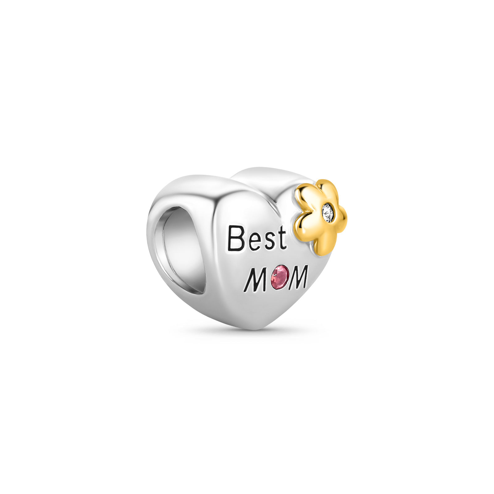 Separador Life Coração Best Mom em Prata 925 e Banho de Ouro Amarelo 18k com Pedras Incolores e Esmalte