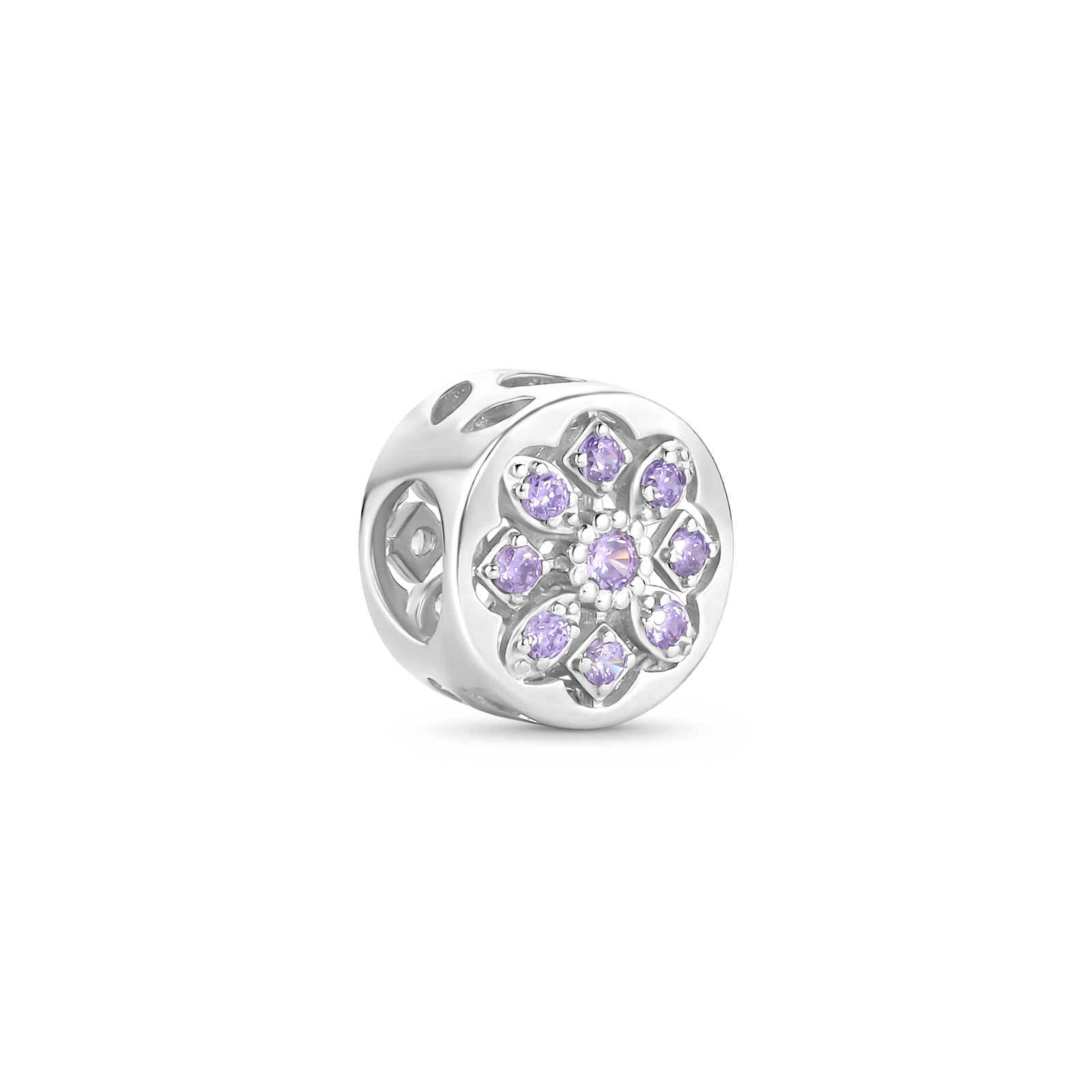 Separador Life Flor em Prata 925 com Pedras Roxas e Incolores