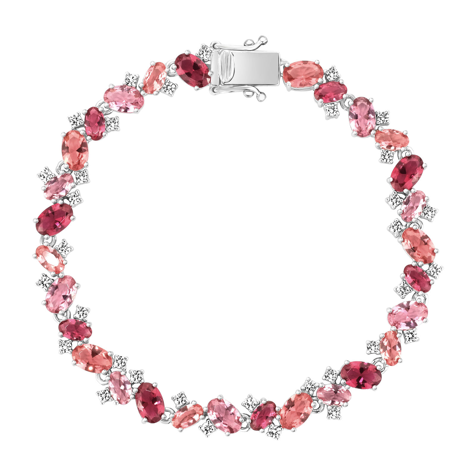 Pulseira Life Blossom em Prata 925 com Pedras Rosas e Incolores