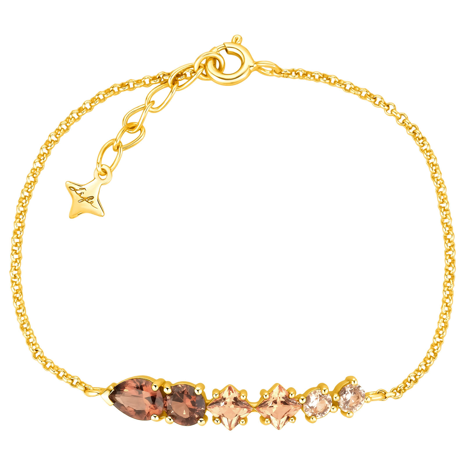 Pulseira Life Mocha em Prata 925 com Banho de Ouro Amarelo 18k, Pedras Marrons e Incolores