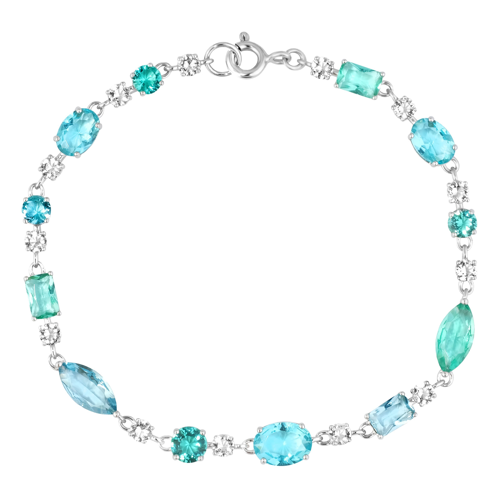 Pulseira Life Colors II em Prata 925 com Cristais Verdes e Azuis