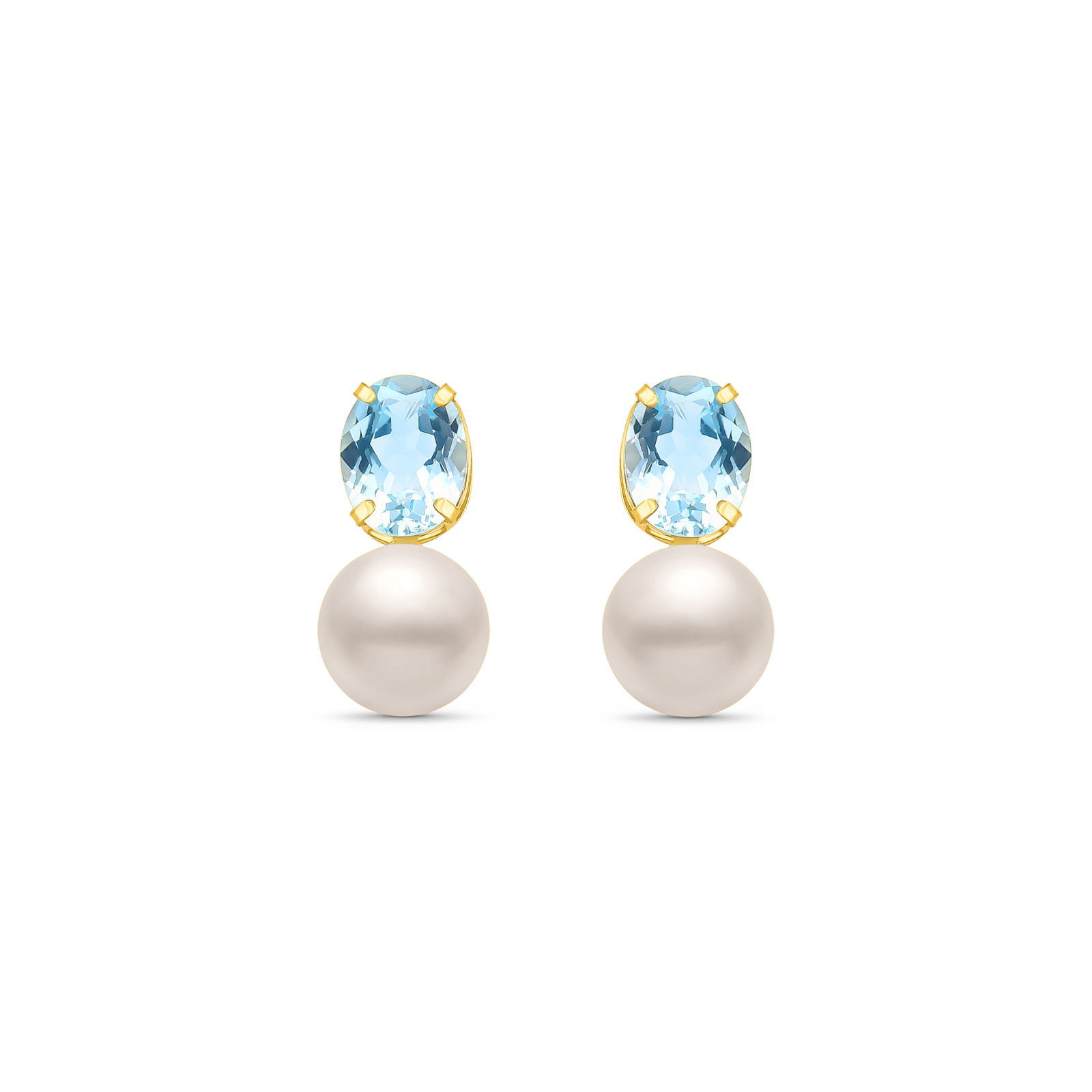 Brinco Pop Pérolas em Ouro Amarelo 18k e Topázio