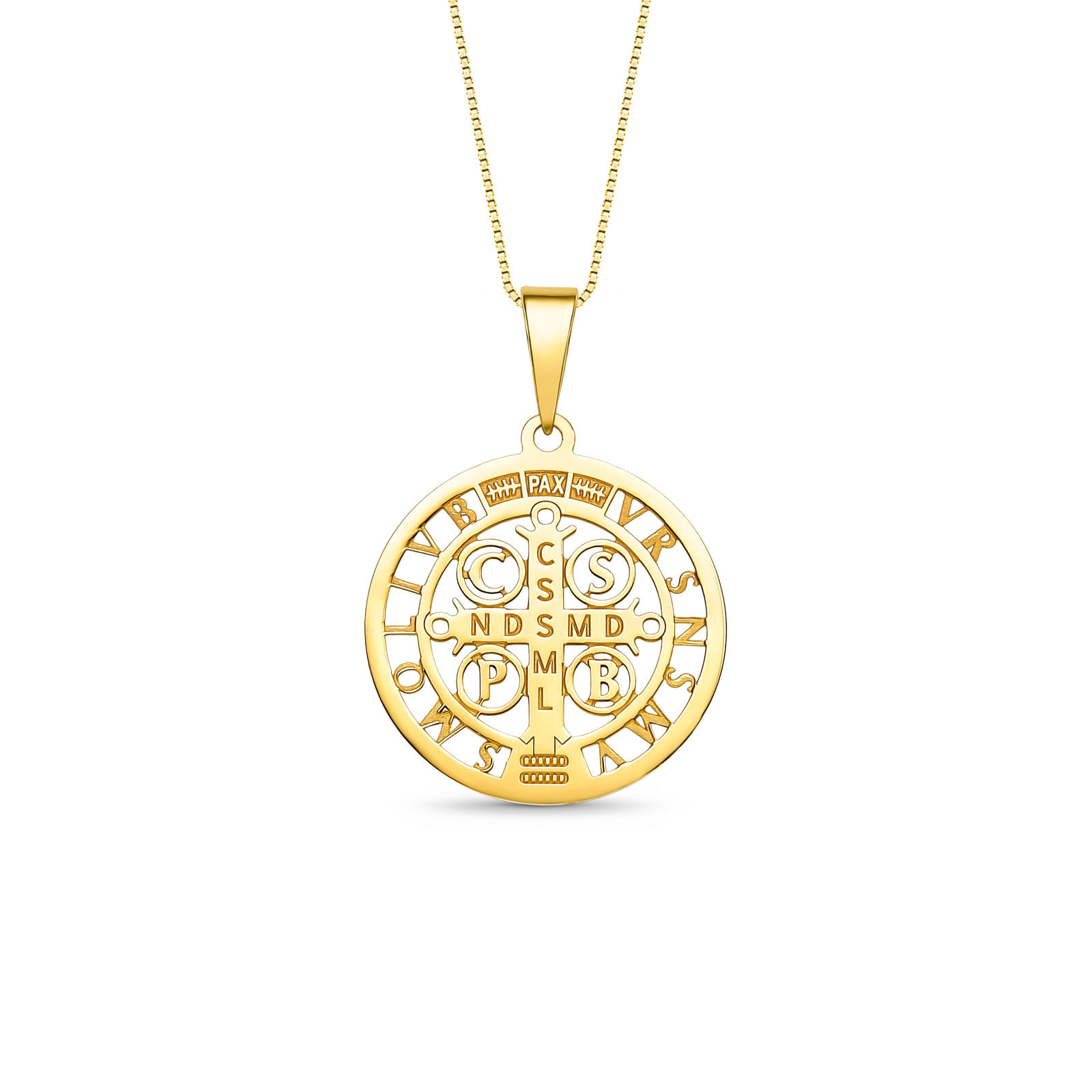 Pingente Medalha Cruz São Bento em Ouro Amarelo 18k