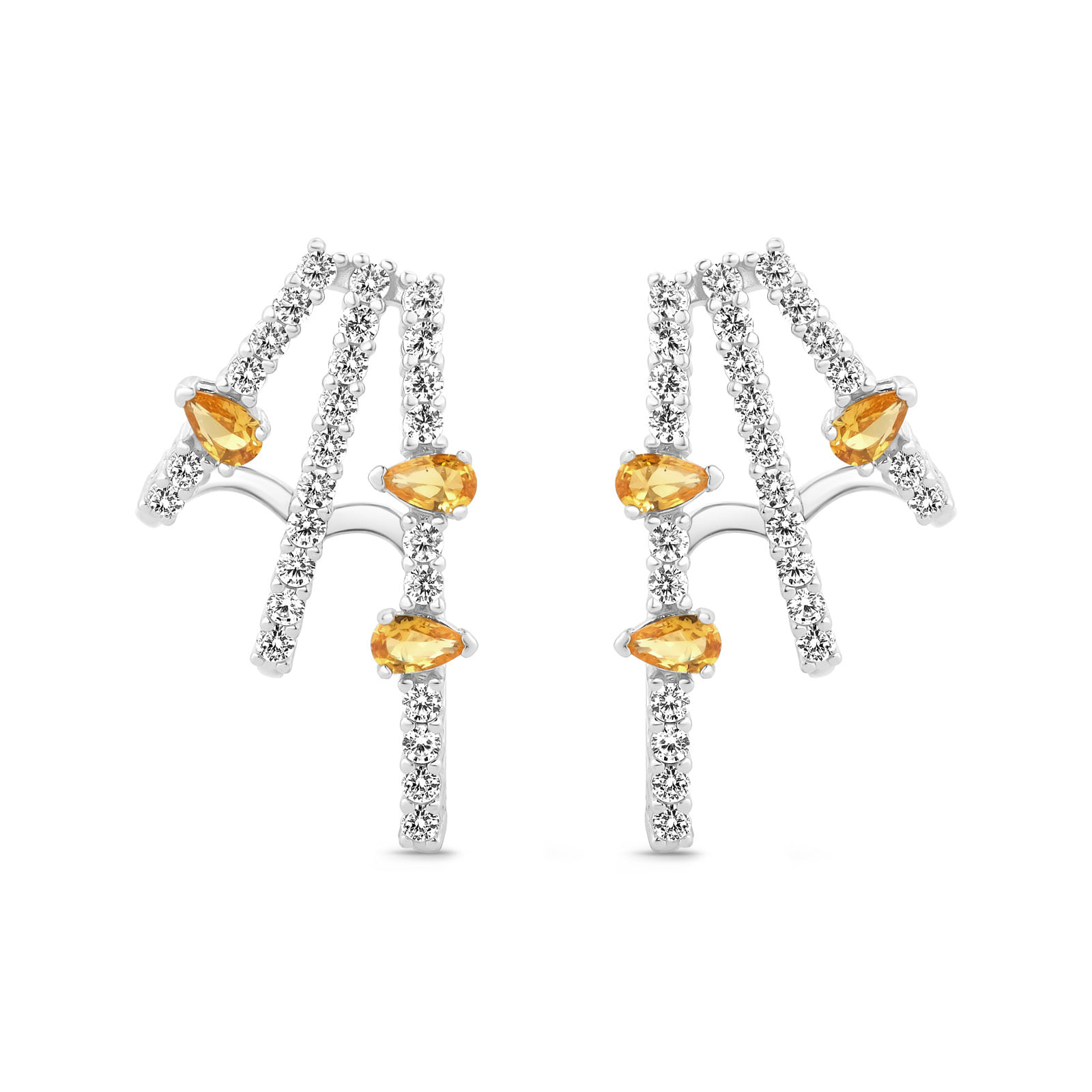 Brinco Life Sunna em Prata 925 com Pedras Amarelas