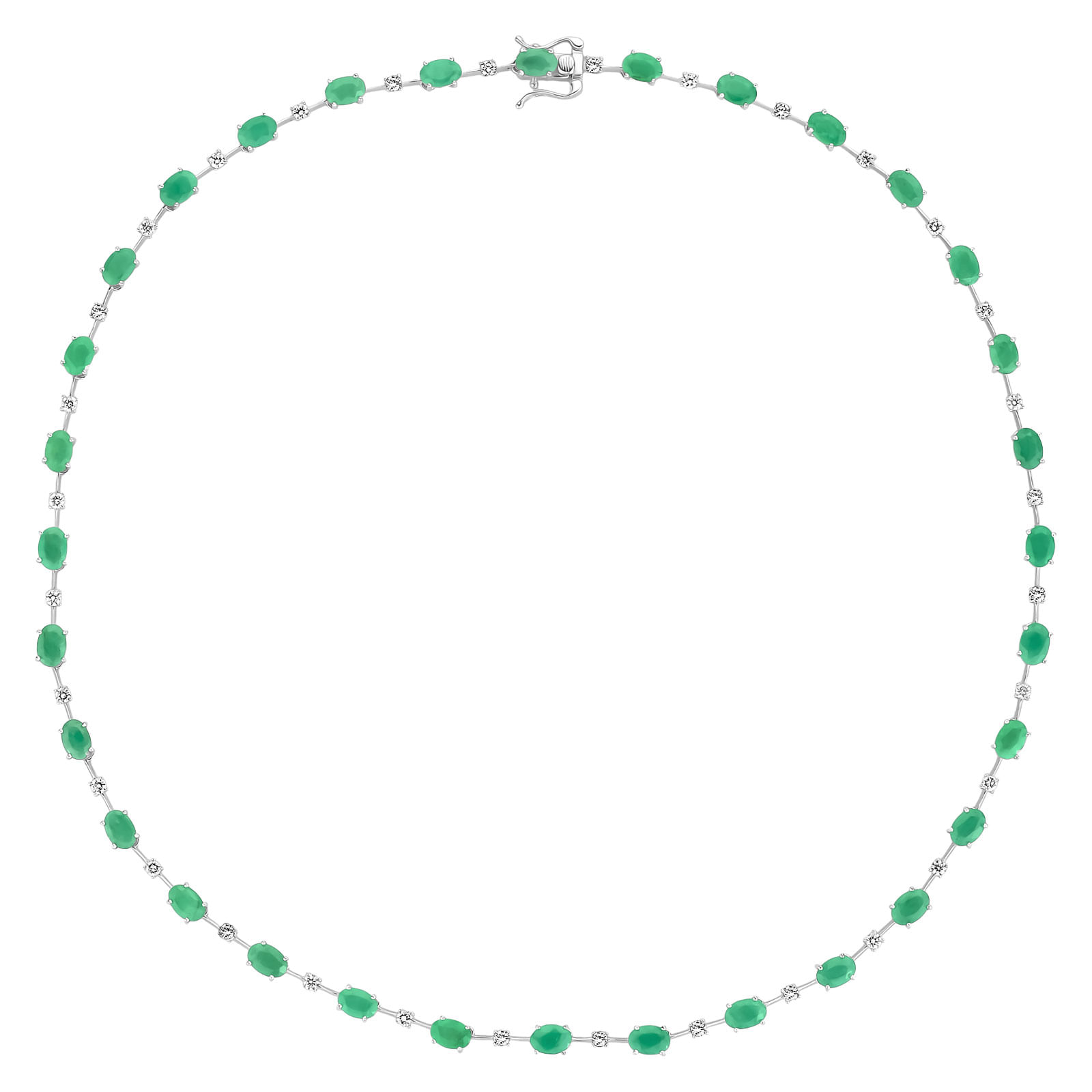 Colar Duquesa em Ouro Branco 18k com Esmeraldas e Diamantes 1,51 ct