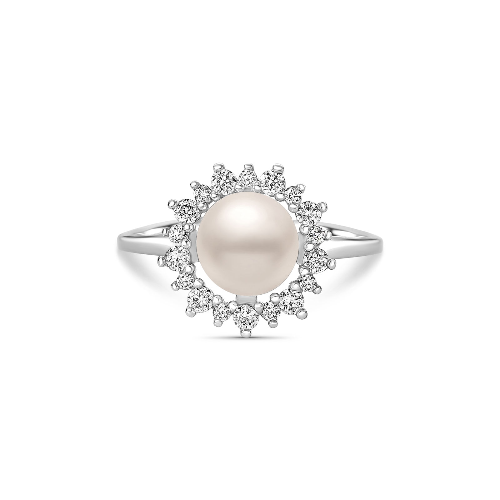 Anel Paris em Ouro Branco 18k com Pérola e Diamantes 0,2 ct