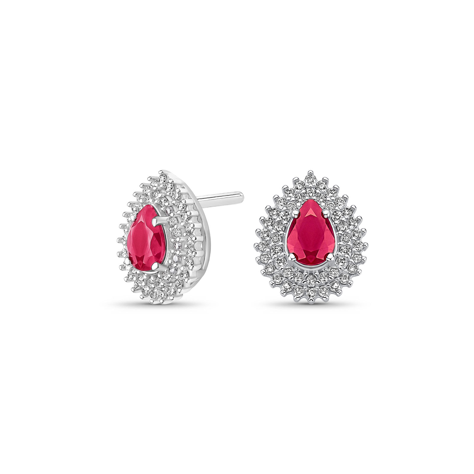Brinco Classic Gota em Ouro Branco 18k com Rubi e Diamantes 0,55 ct