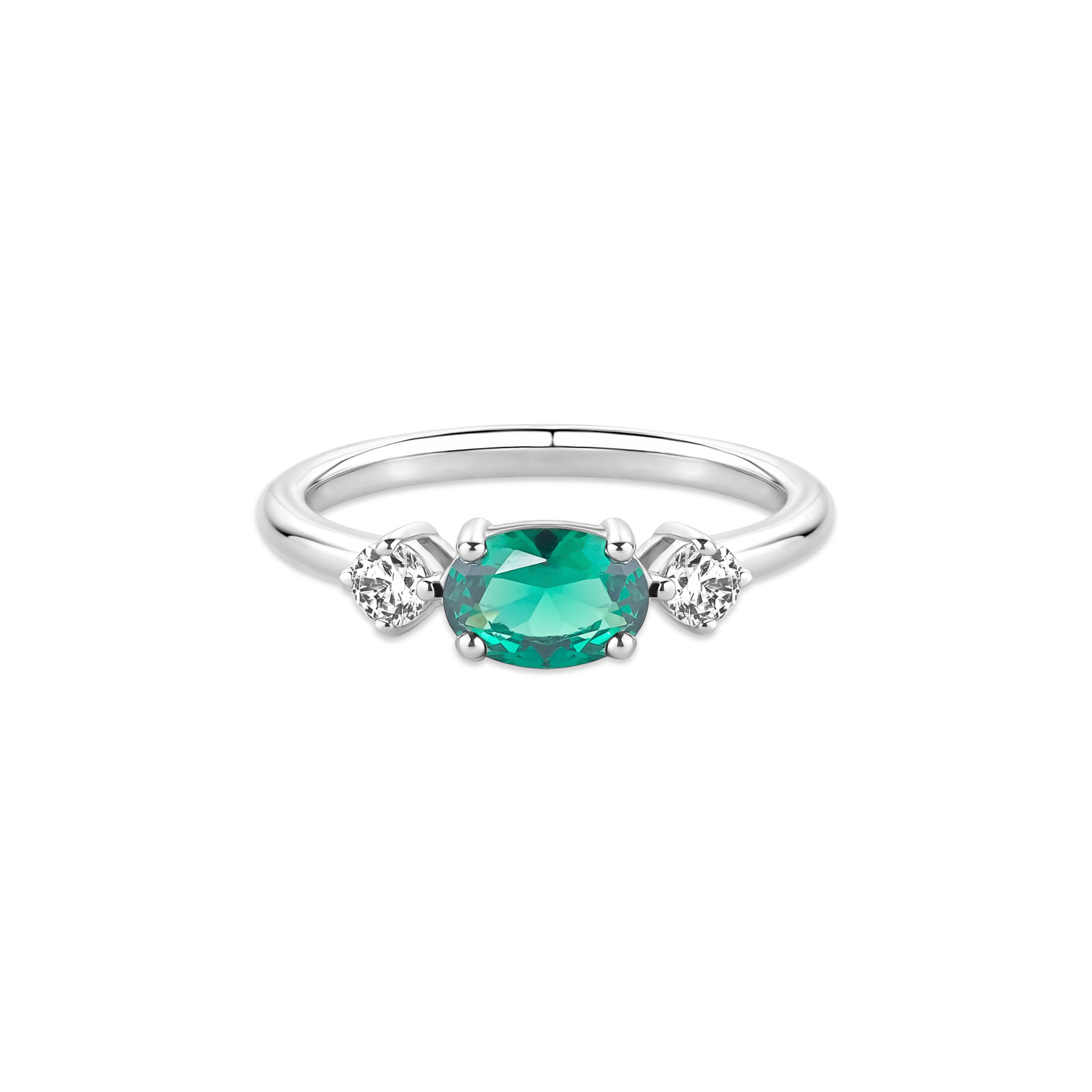 Anel Life Lotus em Prata 925 com Pedras Verdes e Incolores