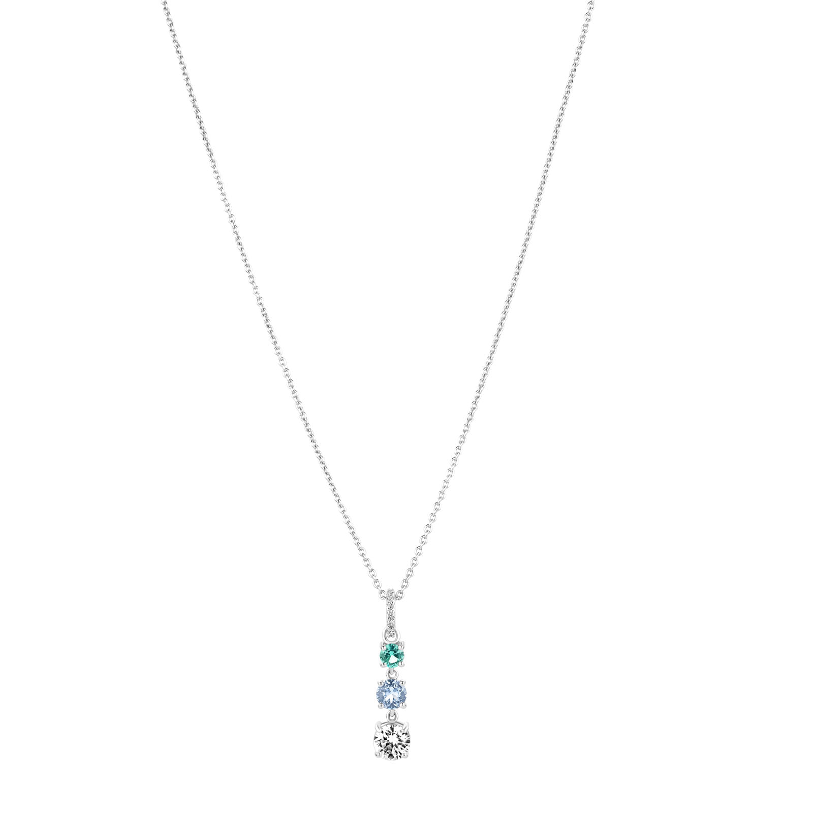Colar Life Lotus em Prata 925 com Pedras Azuis e Incolores, 45cm