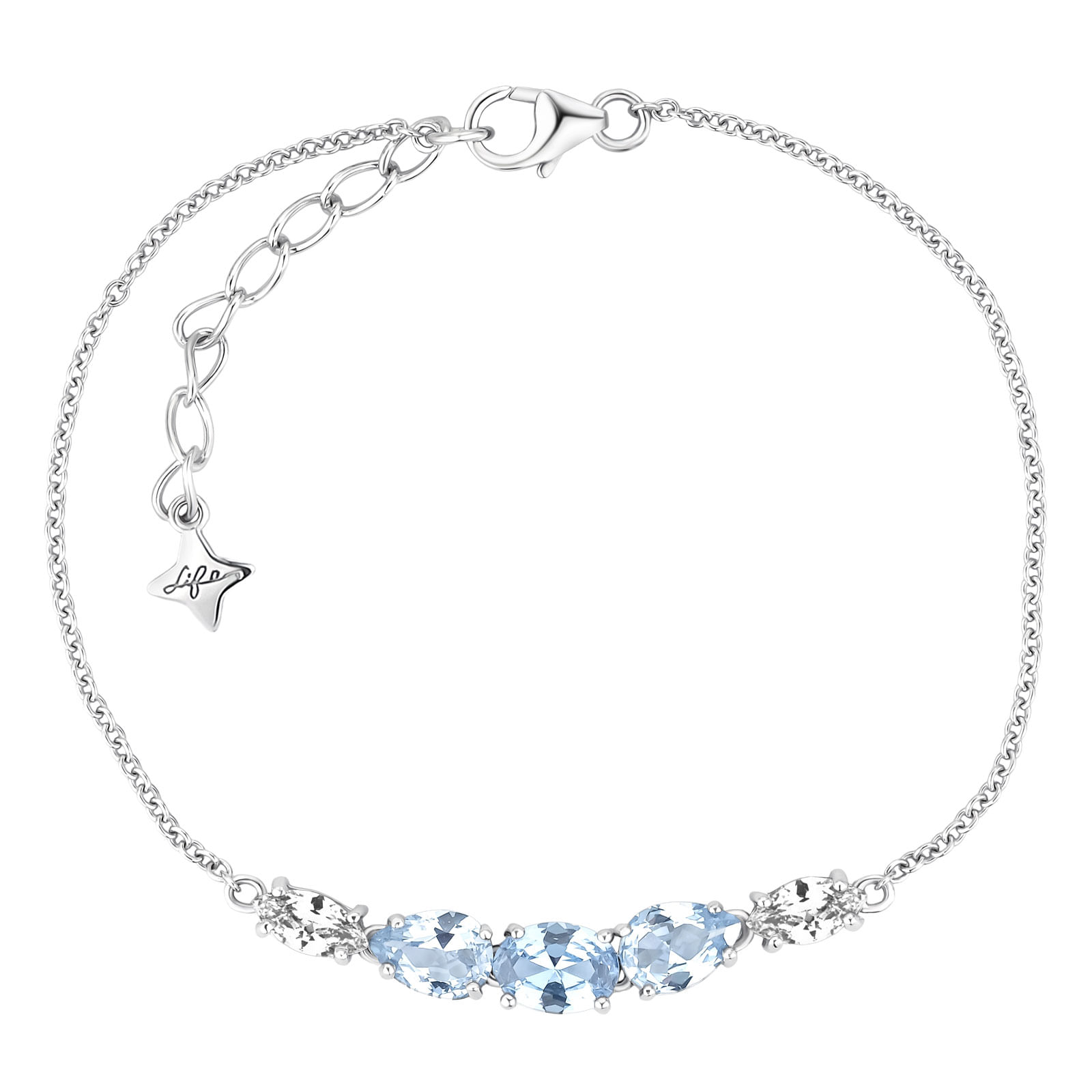 Pulseira Life Lotus em Prata 925 com Pedras Azuis e Incolores