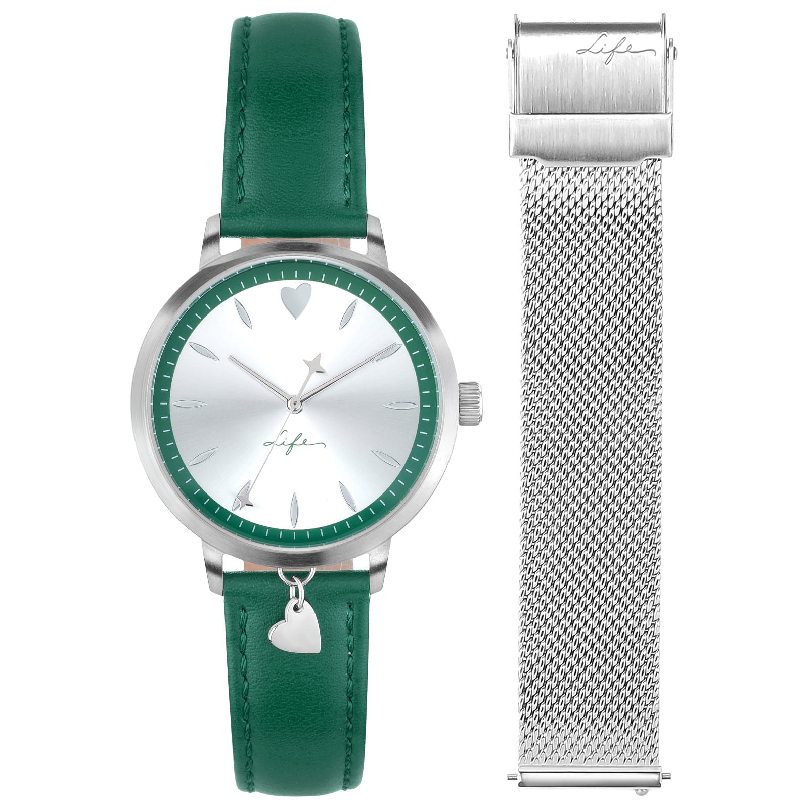 Relógio Life Lovely Feminino Couro e Aço Verde