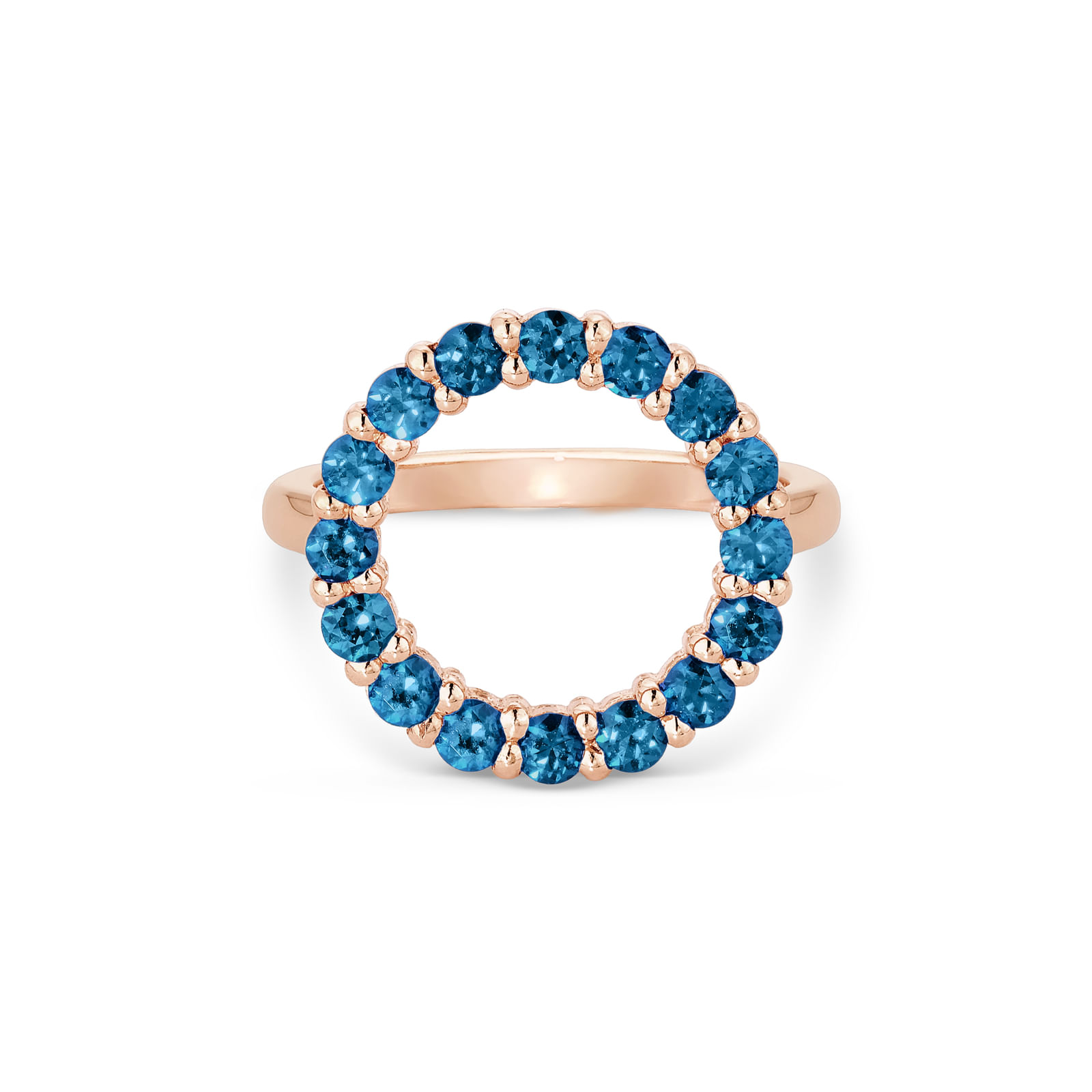 Anel Life Intense II em Liga Rosé com Banho de Ouro Rosé 18k e Pedras Azuis