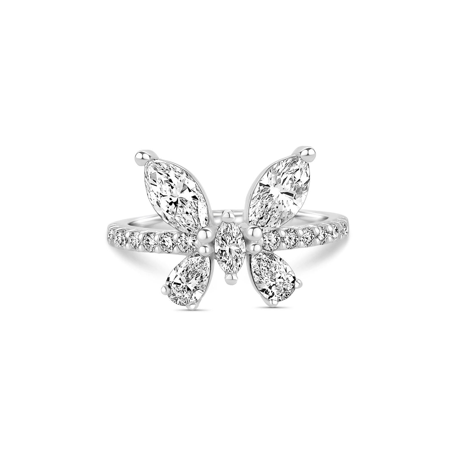 Anel Greta Borboleta em Ouro Branco 18k com Diamante de Laboratório 1,78 ct