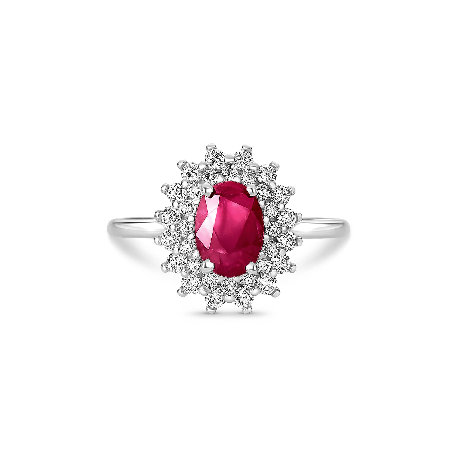 Anel Classic em Ouro Branco 18k com Rubi e Diamantes 0,38 ct