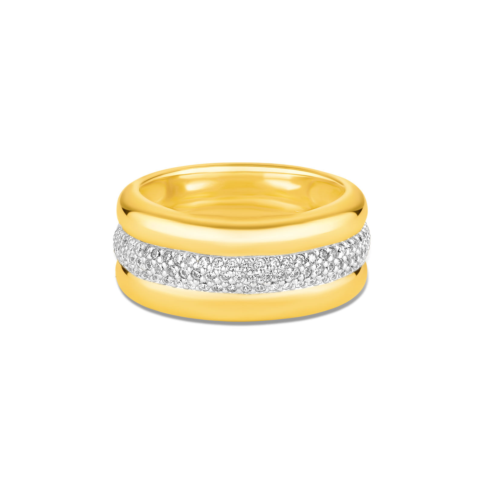 Anel Life Luxe em Prata 925 com Banho de Ouro Amarelo 18k com Pedras Incolores