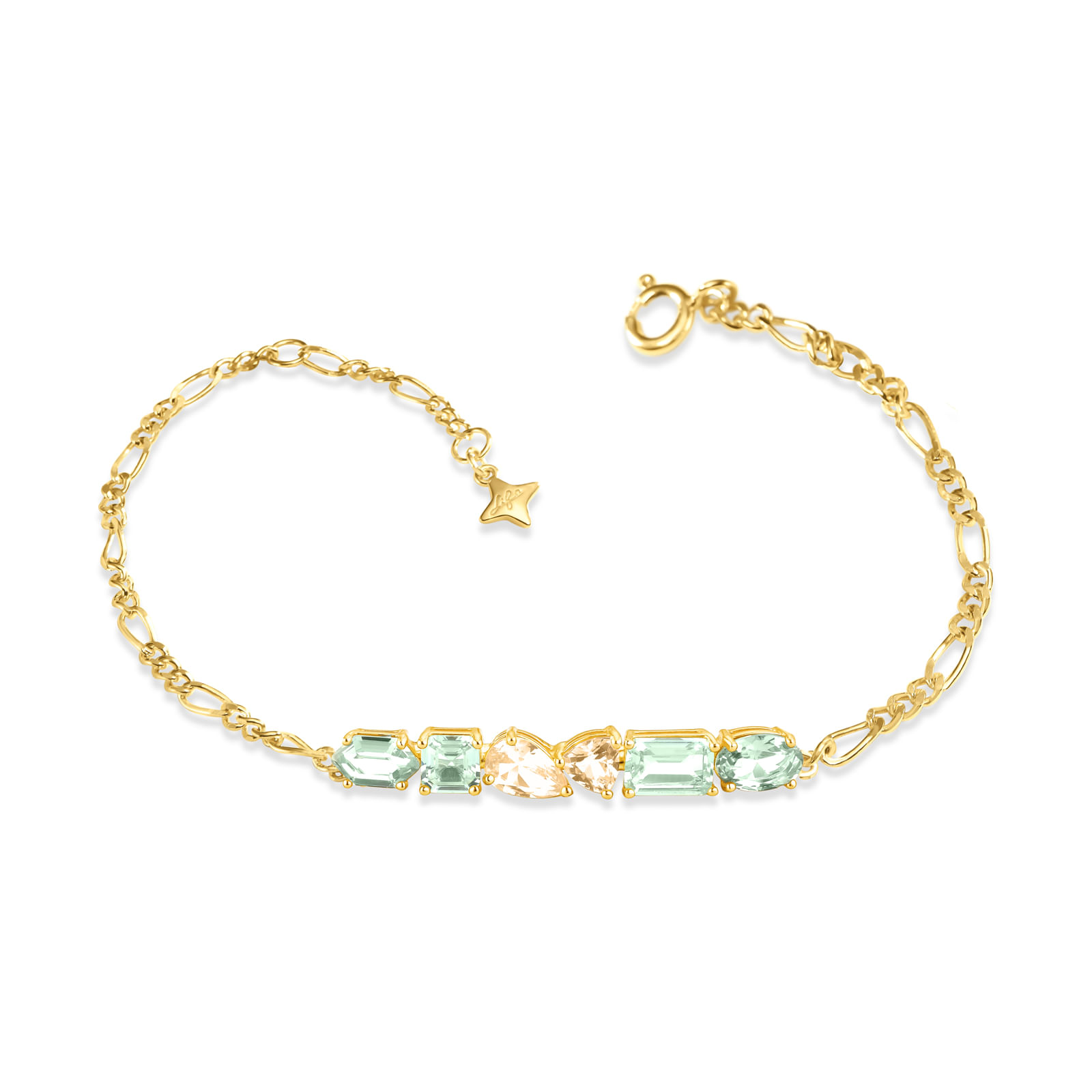 Pulseira Life Bellini em Prata 925 com Banho de Ouro Amarelo 18k, Pedras Verdes e Amarelas