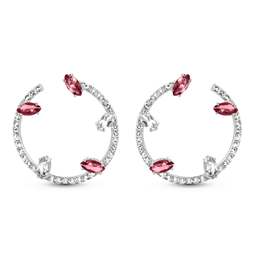 Brinco Life Brisa II em Prata 925 com Pedras Vermelhas e Incolores