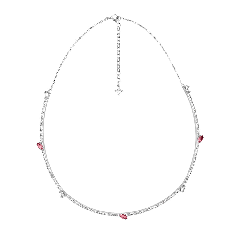 Colar Life Brisa II em Prata 925 com Pedras Vermelhas e Incolores, 45cm