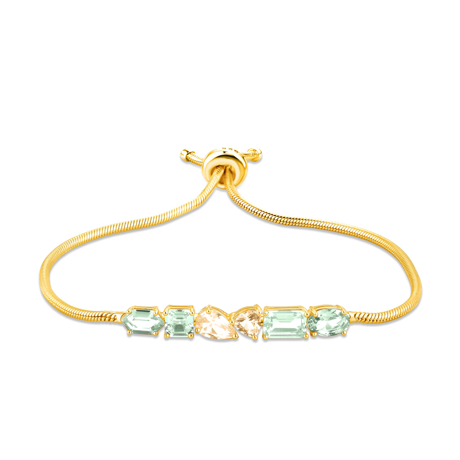 Pulseira Life Bellini em Prata 925 com Banho de Ouro Amarelo 18k, Pedras Verdes, Amarelas e Incolores