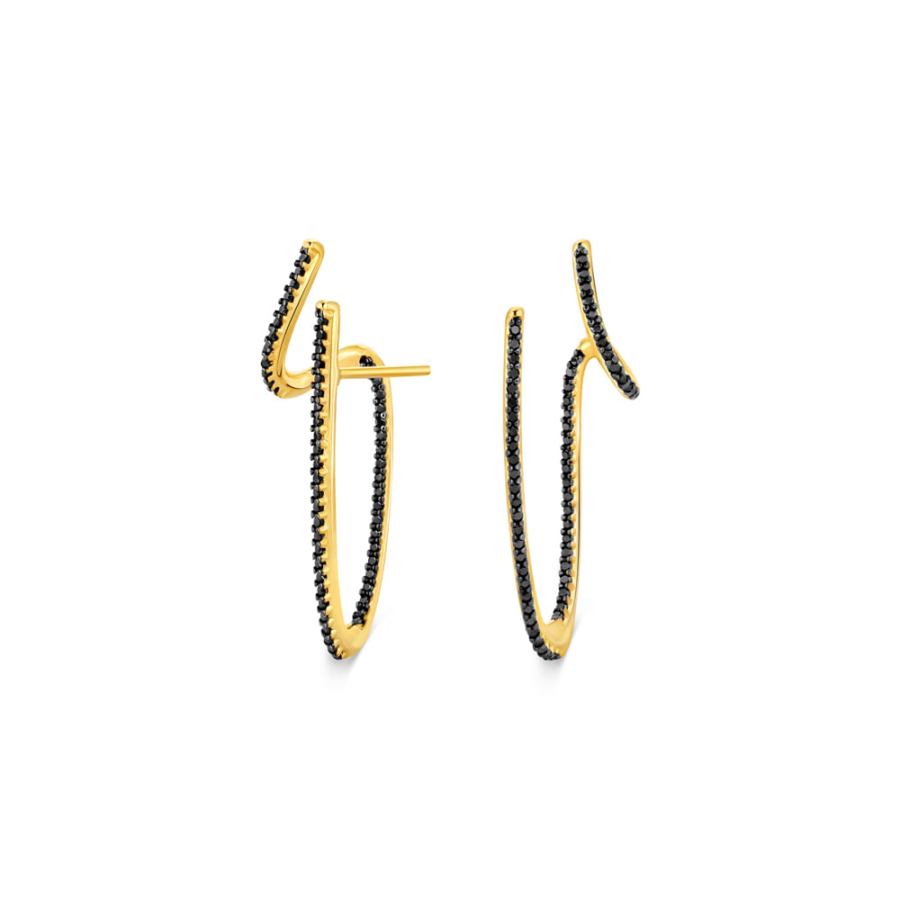 Brinco Link em Ouro Amarelo 18k com Diamantes Negros
