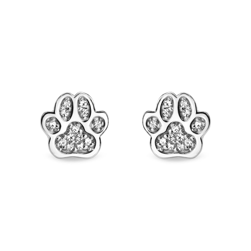 Brinco Life Animal Patinha em Prata 925 com Pedras Incolores