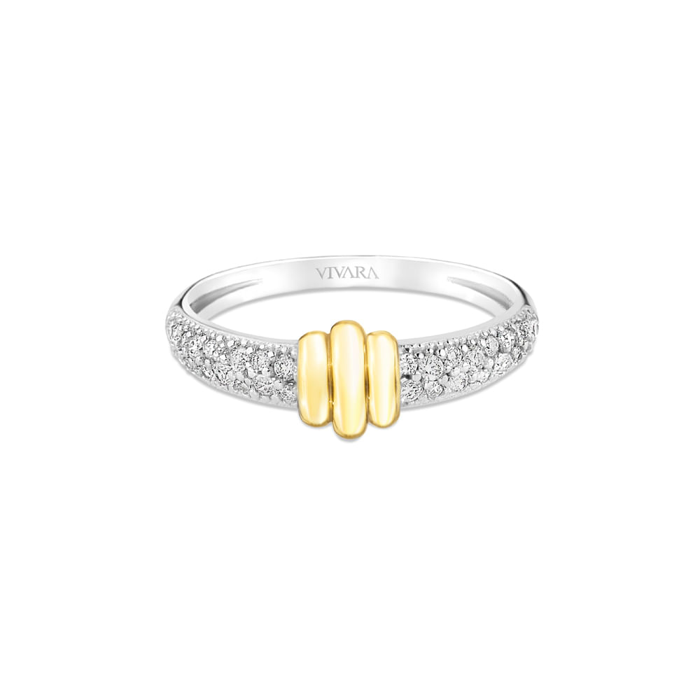 Anel Ópera em Ouro Branco com Ouro Amarelo 18k e Diamantes