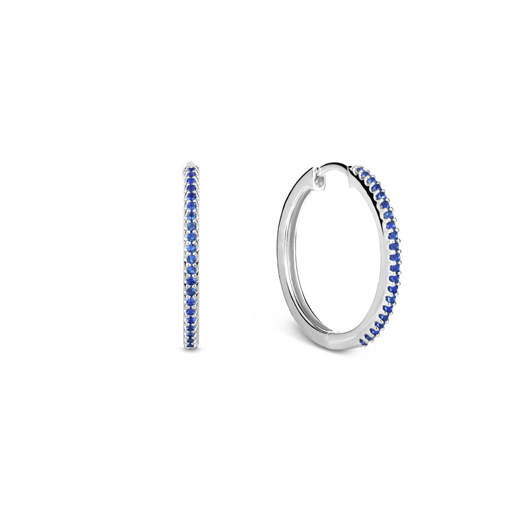 Argola Life Pavê Prata Azul 18 mm