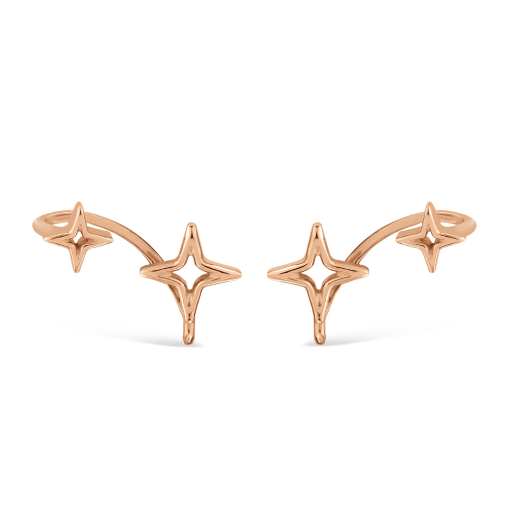 Brinco Life Ear Cuff Banho Ouro Rosé Star Duplo