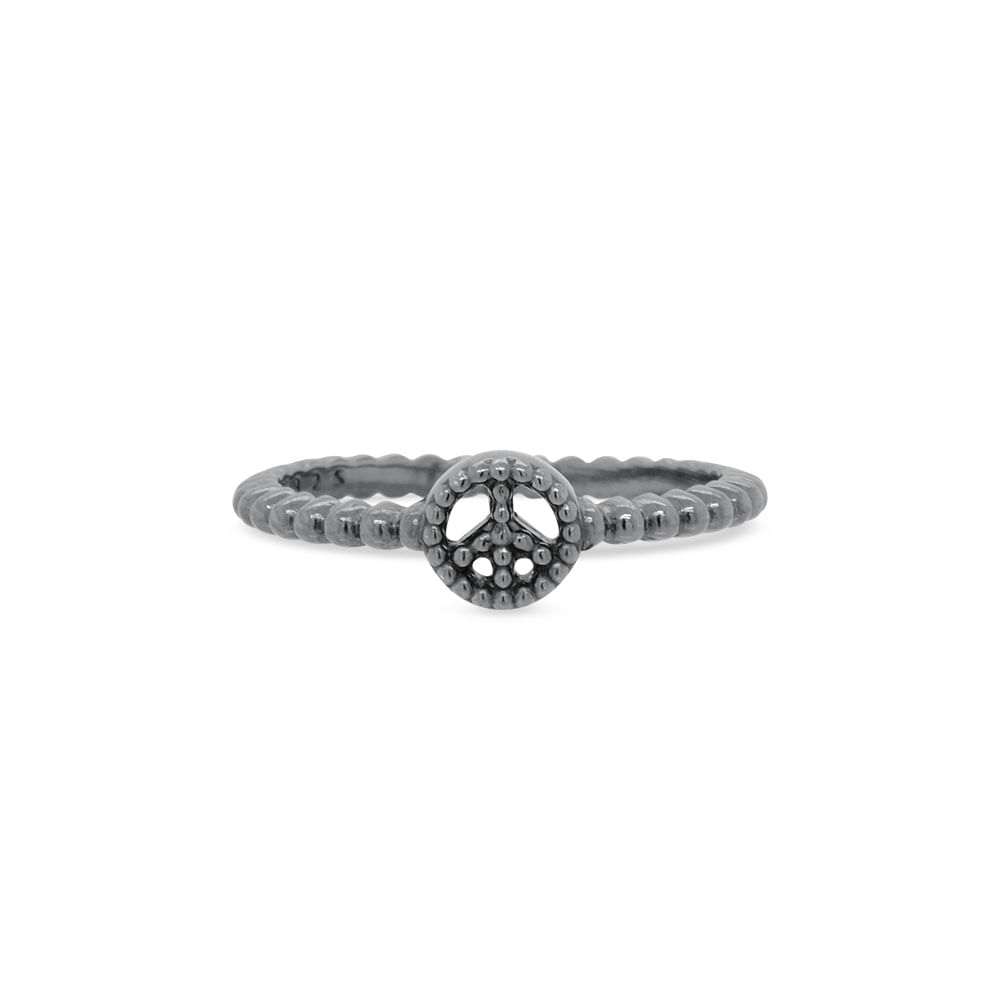 Anel Life Patuás Paz e Amor em Prata 925 com Banho de Ródio Negro