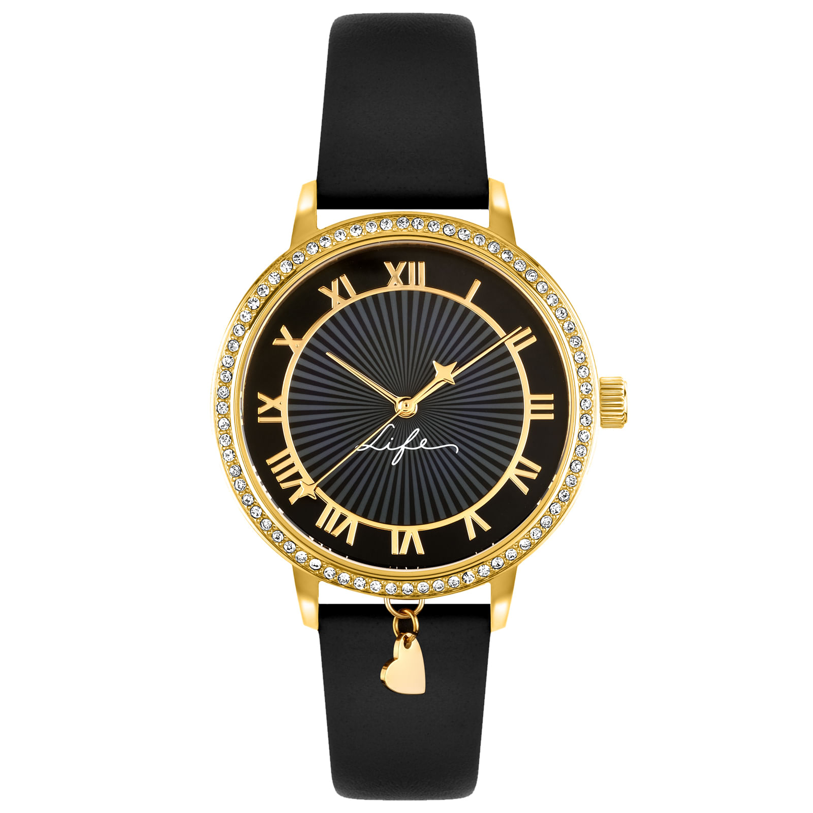 Relógio Life Lovely Feminino Couro Preto