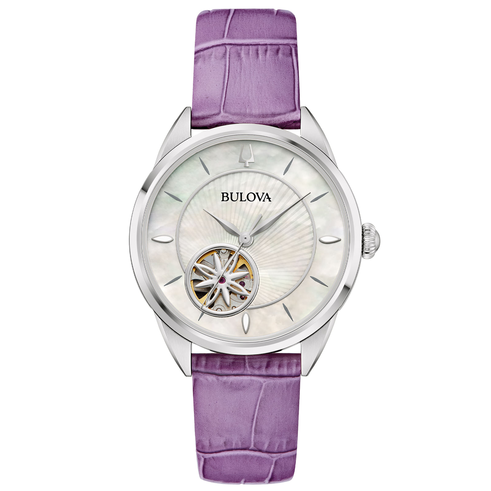 Relógio Bulova Sutton Automático Feminino Couro Roxo 96L339N