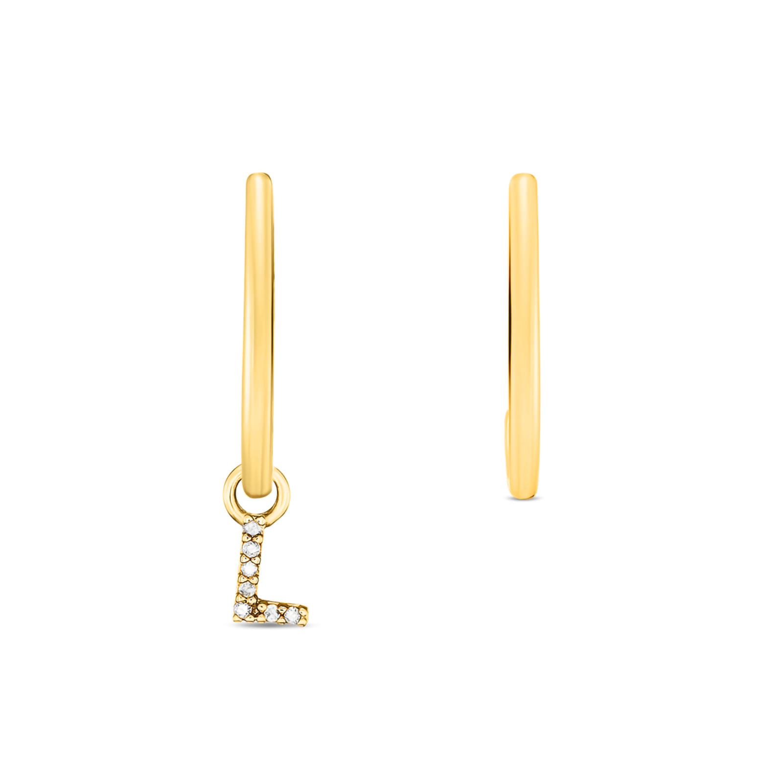 Brinco Letra L em Ouro Amarelo 18k com Diamantes 0,02ct