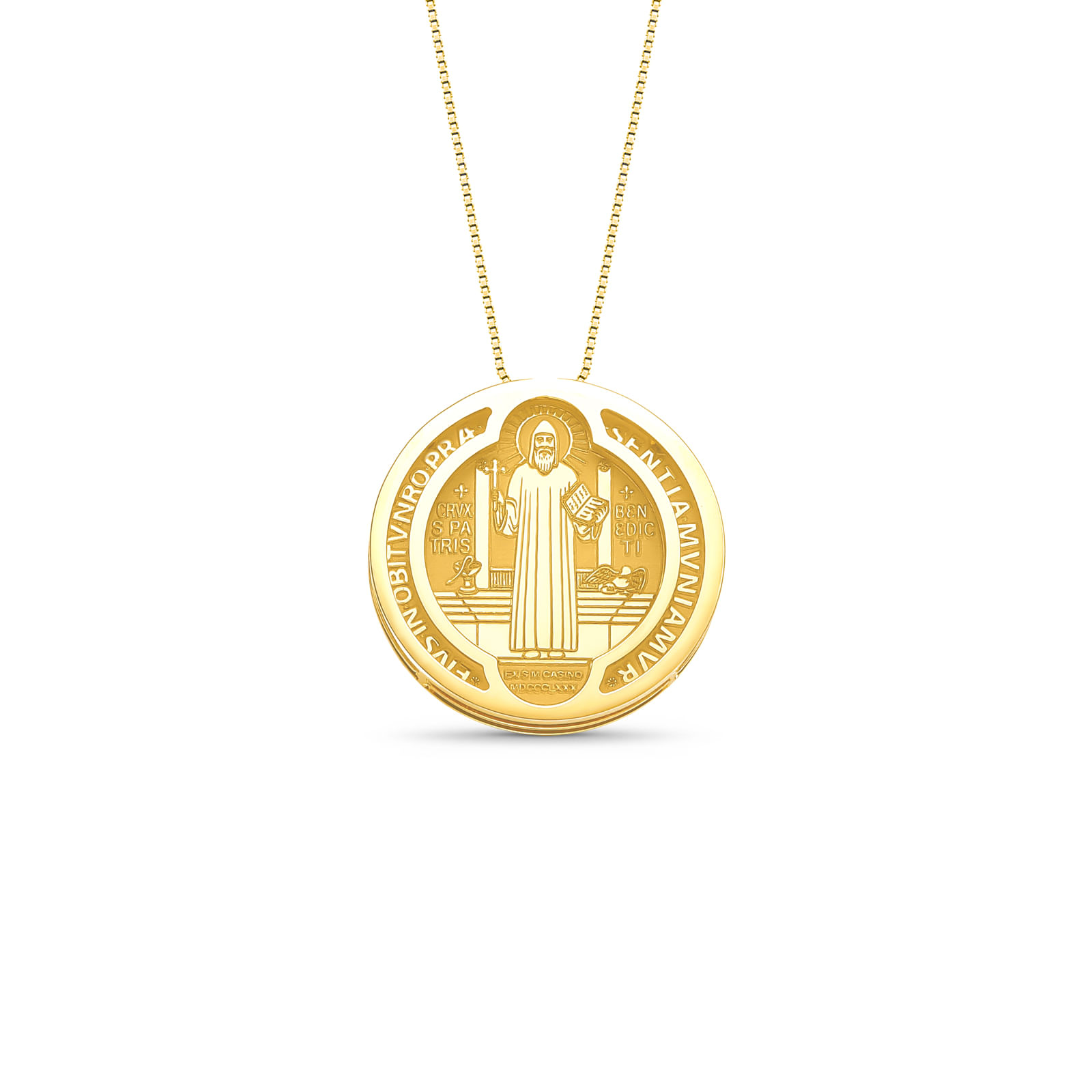 Pingente Medalha São Bento e Oração de São Bento em Ouro Amarelo 18k